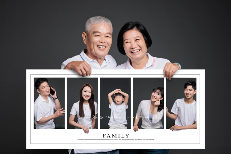 Michelle媽麻一家第二次來拍家庭寫真，這次有一些拍攝的想法與我們討論，最後請我們製作了一個很特別的無框畫，送給爺爺奶奶，爺爺奶奶收到後非常開心啊，這張是無框畫製作好的樣子！有一種畫中畫的概念！